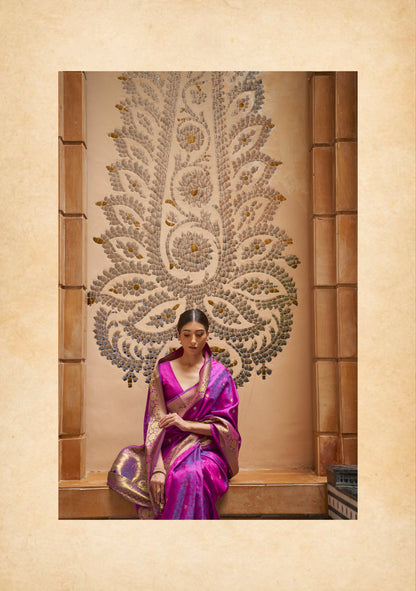 Mulberry Purple Soft Banarasi Silk Saree with Golden Zari Woven Border