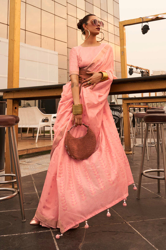 Peach Pink linen Inspired Designer Saree