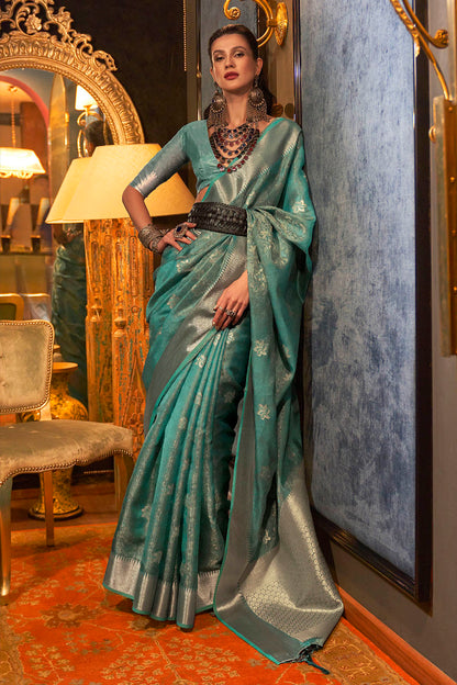 Laurel Green  Glossy Kanjivaram Soft Silk Designer Saree