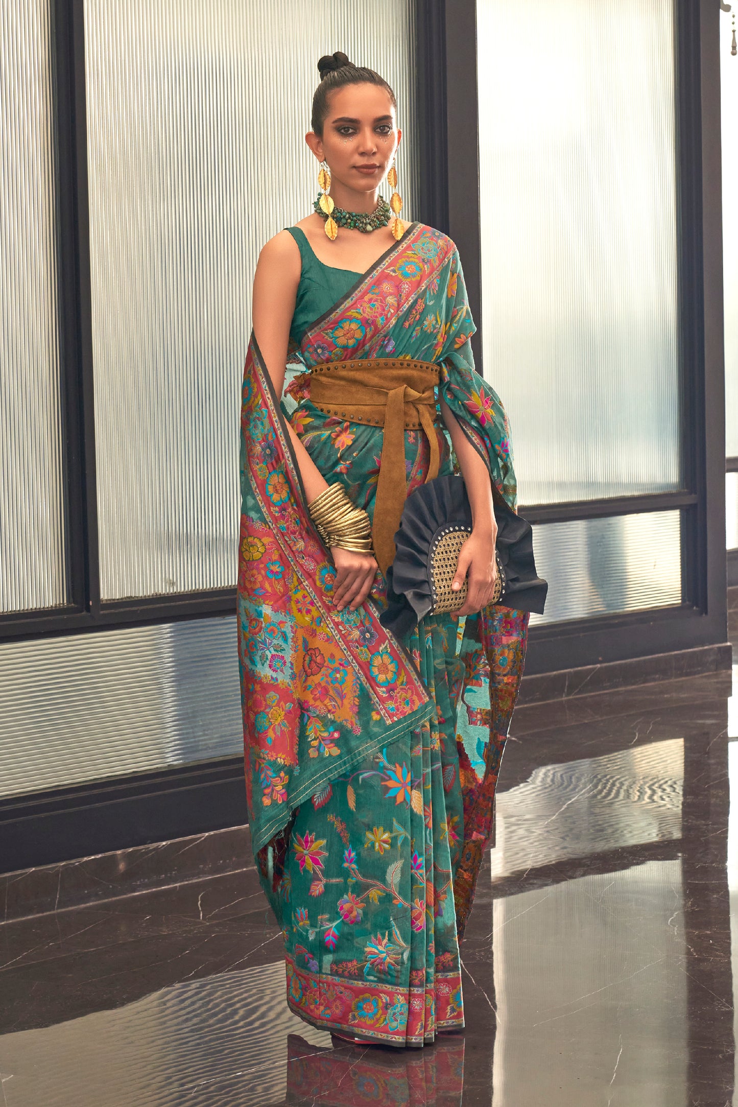 Moss Green Woven Kani Inspired Handloom Modal Silk Saree