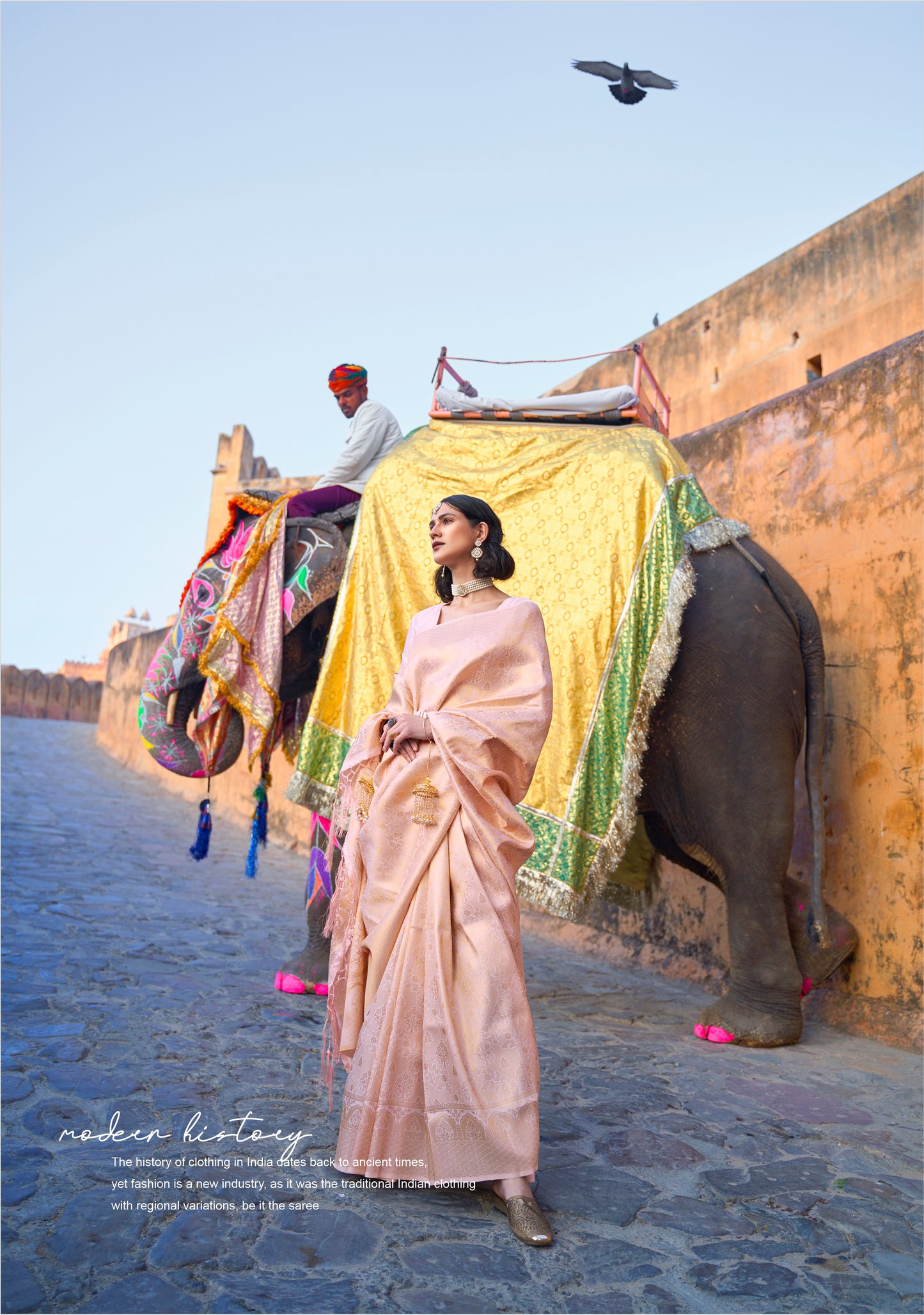 Rose Gold Brocade Single Tone Kanjivaram Saree With Zari Weaving