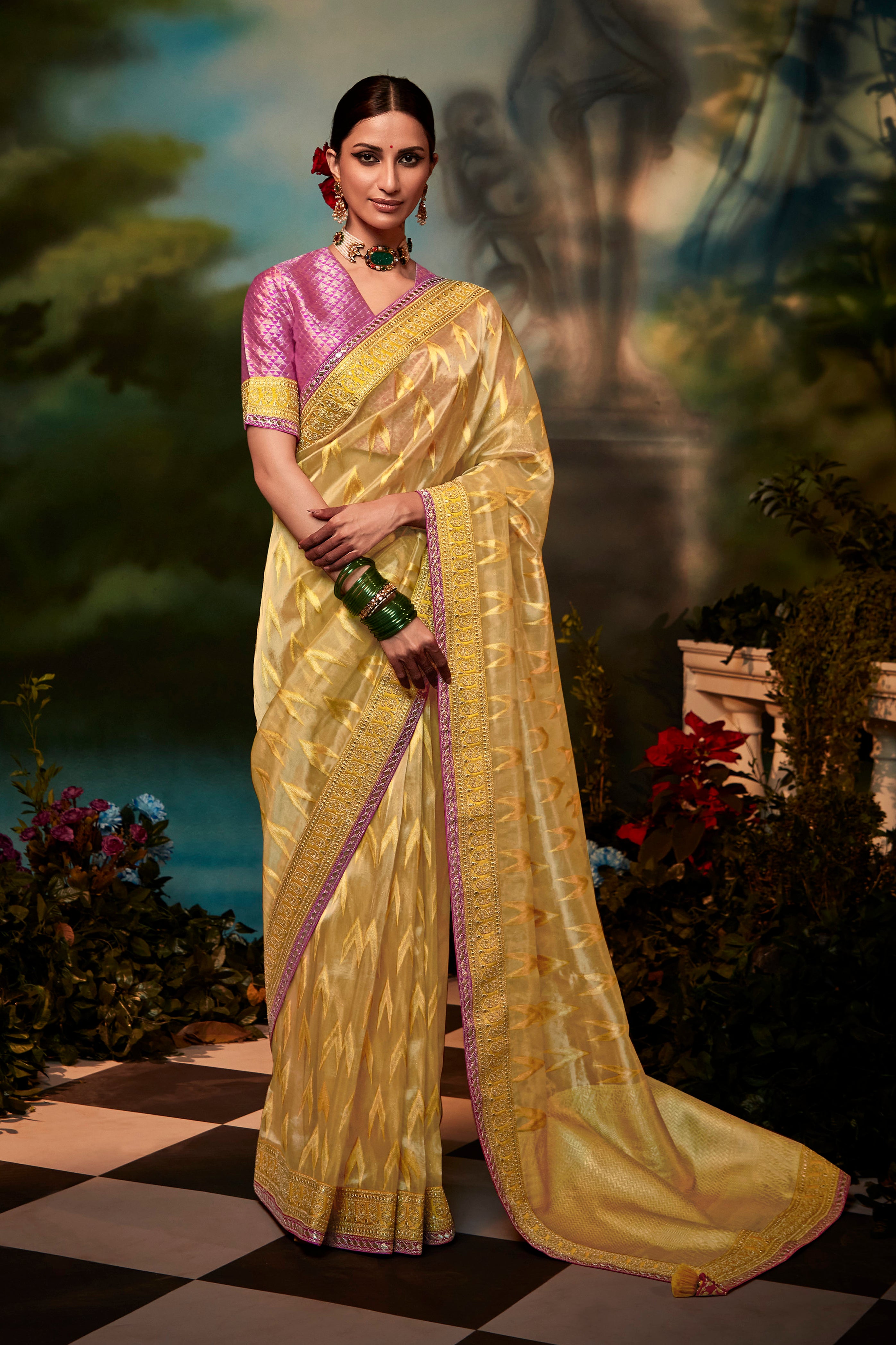 New designer Light Red Golden Border Saree.Buy online saree.