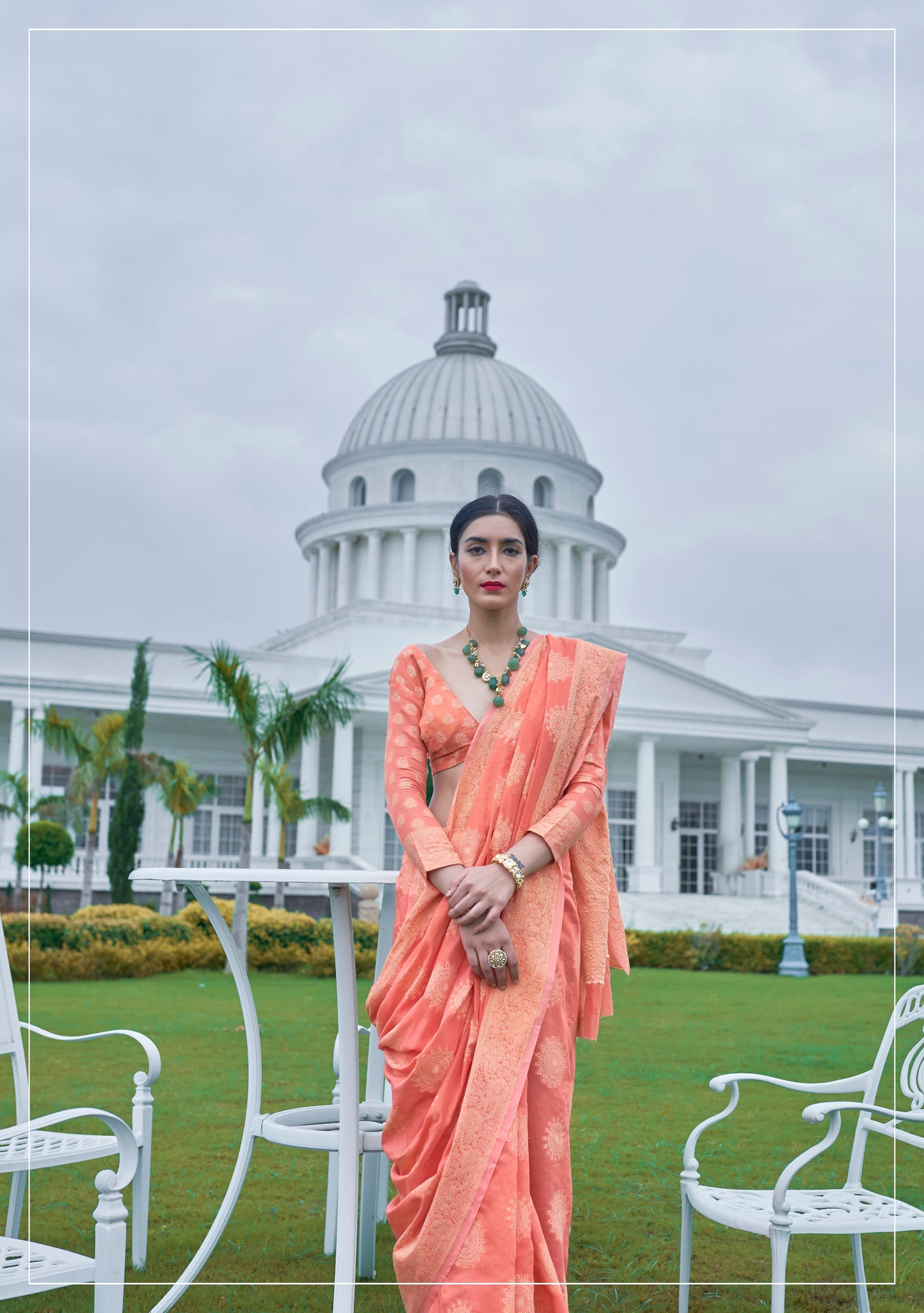 Pumpkin Orange Woven Chikankari Saree with Intricate Design