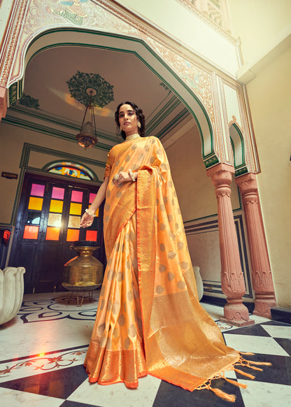 Cider Orange Woven Banarasi Saree for Weddings