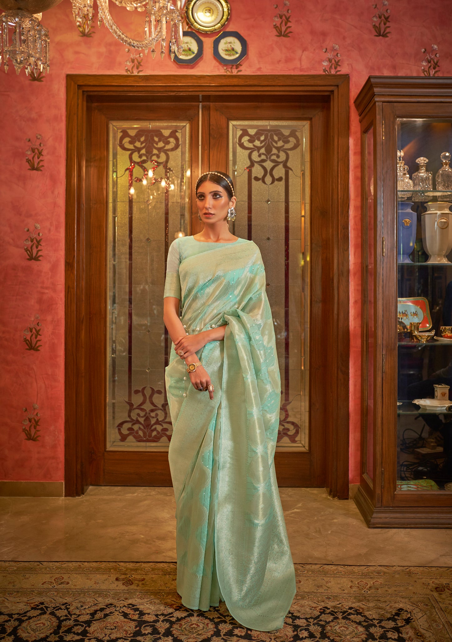 Light Aqua Soft Banarasi Zari Woven Designer Saree