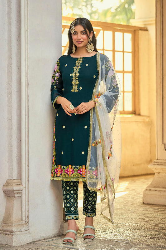 Dark Green Lucknowi Inspired Salwar Suit with Dupatta