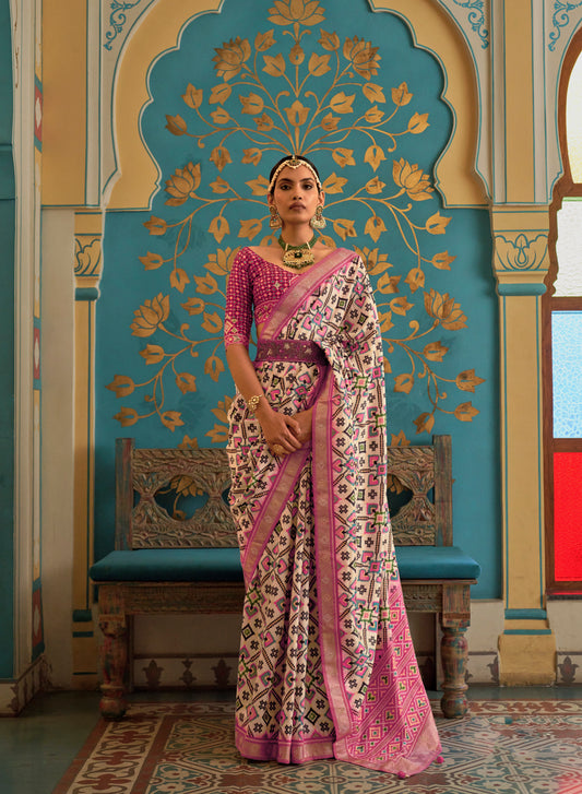 Exclusive Baby Pink Patola Silk Weaving Saree for Wedding