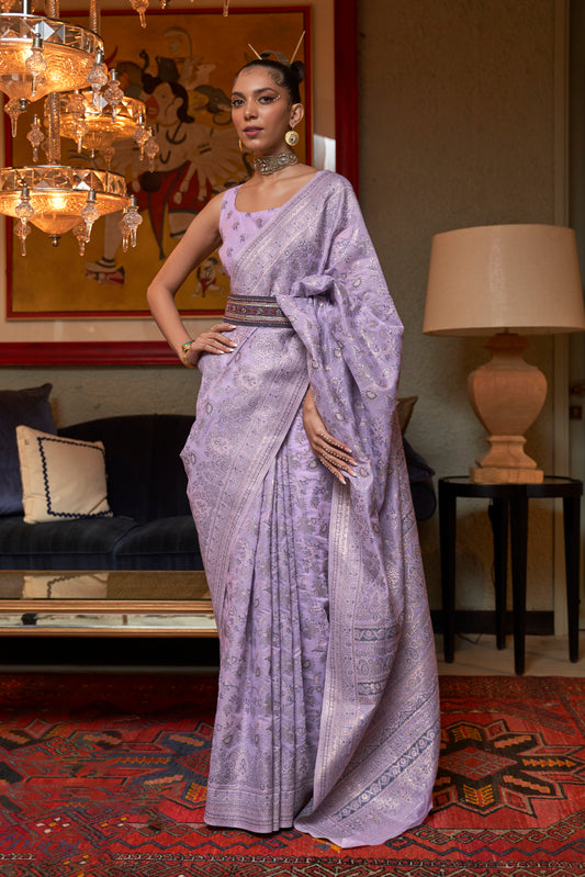 Amethyst Purple Woven Kani Pure Modal Handloom Weaving Silk Saree