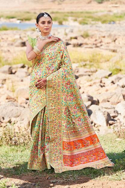 Woven Kashmiri Designer Saree with Intricate Zari Border and Pallu