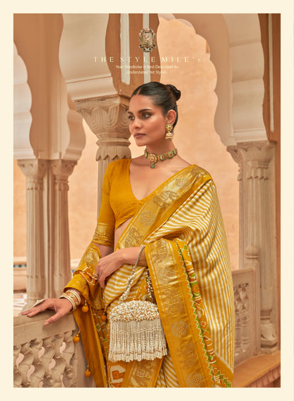 Golden Ivory Patola Silk Saree For Woman With Zari Border Patola Saree