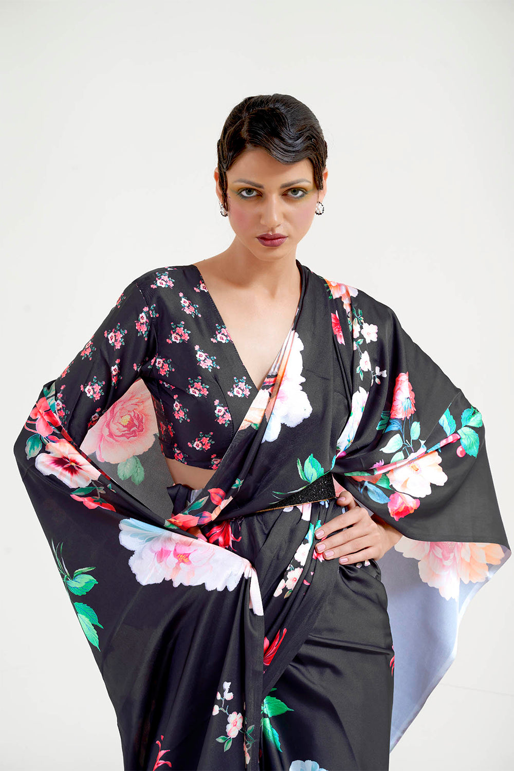 Black  Designer Pure Satin Silk Saree with Blouse