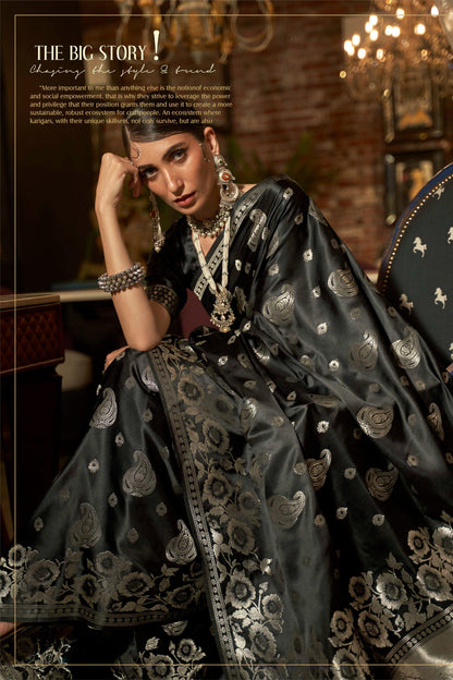 Black Kanjivaram Style Soft Silk Designer Saree