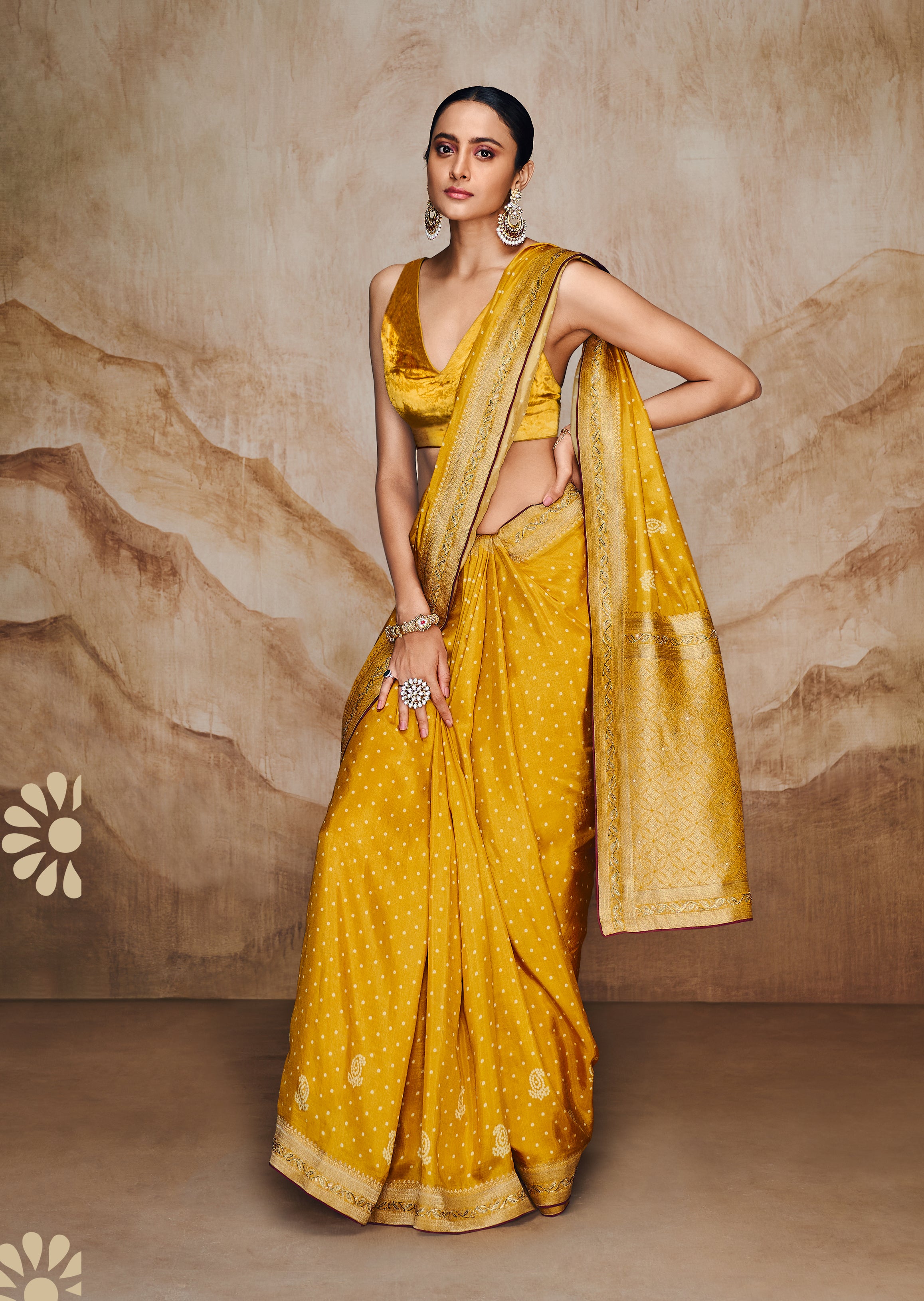 buy Summer special cotton bandhni Green-Yellow saree