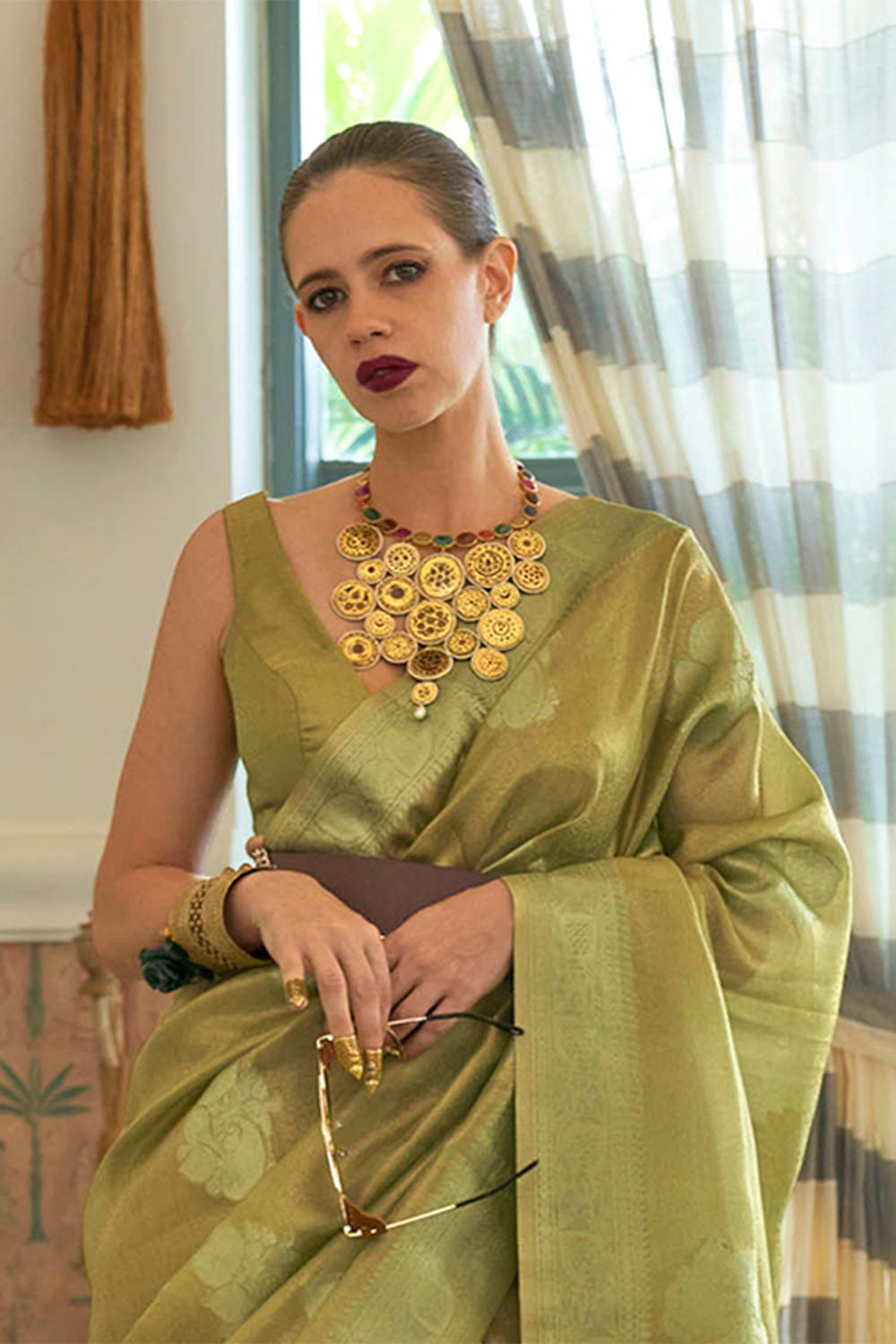 Olive Green  Soft Kanjivaram Silk Saree with Blouse