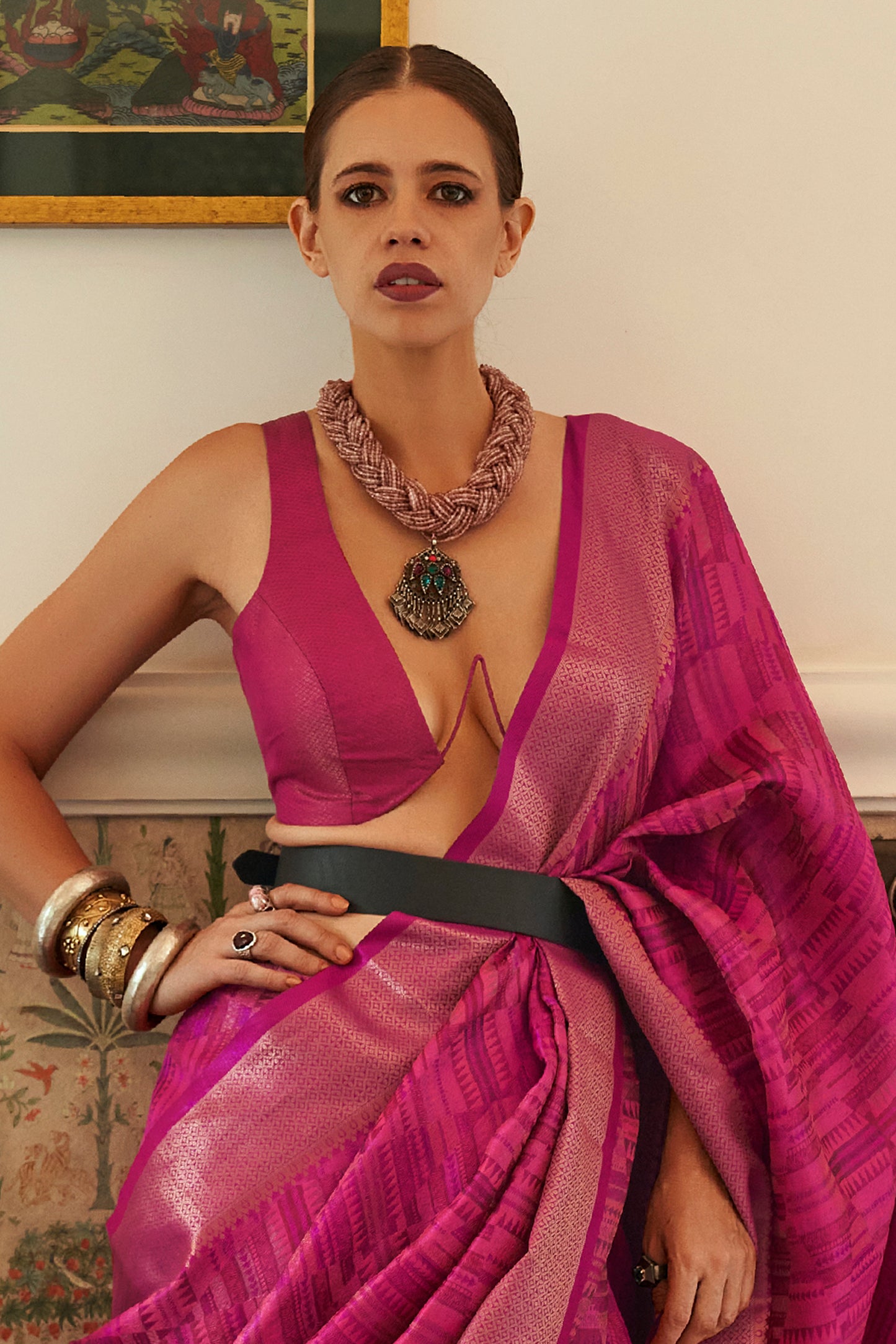 Magenta Pink Tussar Woven Designer Silk Saree for Weddings