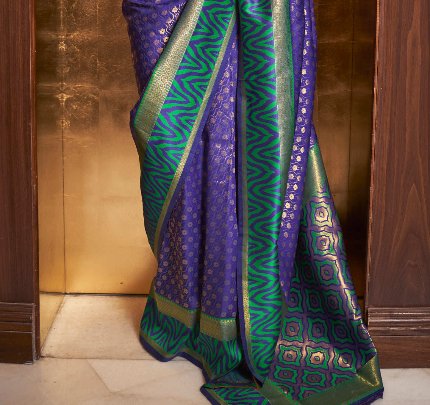 INK Blue Banarasi Silk Saree with Designer Blouse for Women