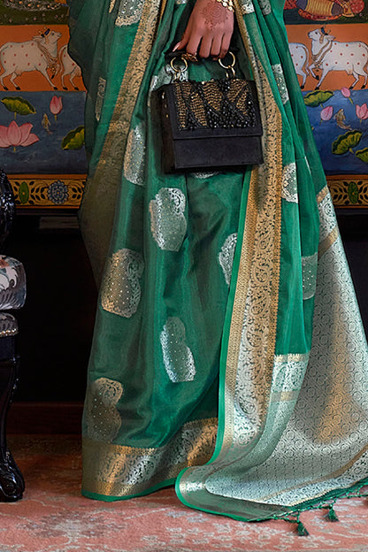 Sacramento Green  Soft Organza Silk Zari Woven Soft Silk Saree