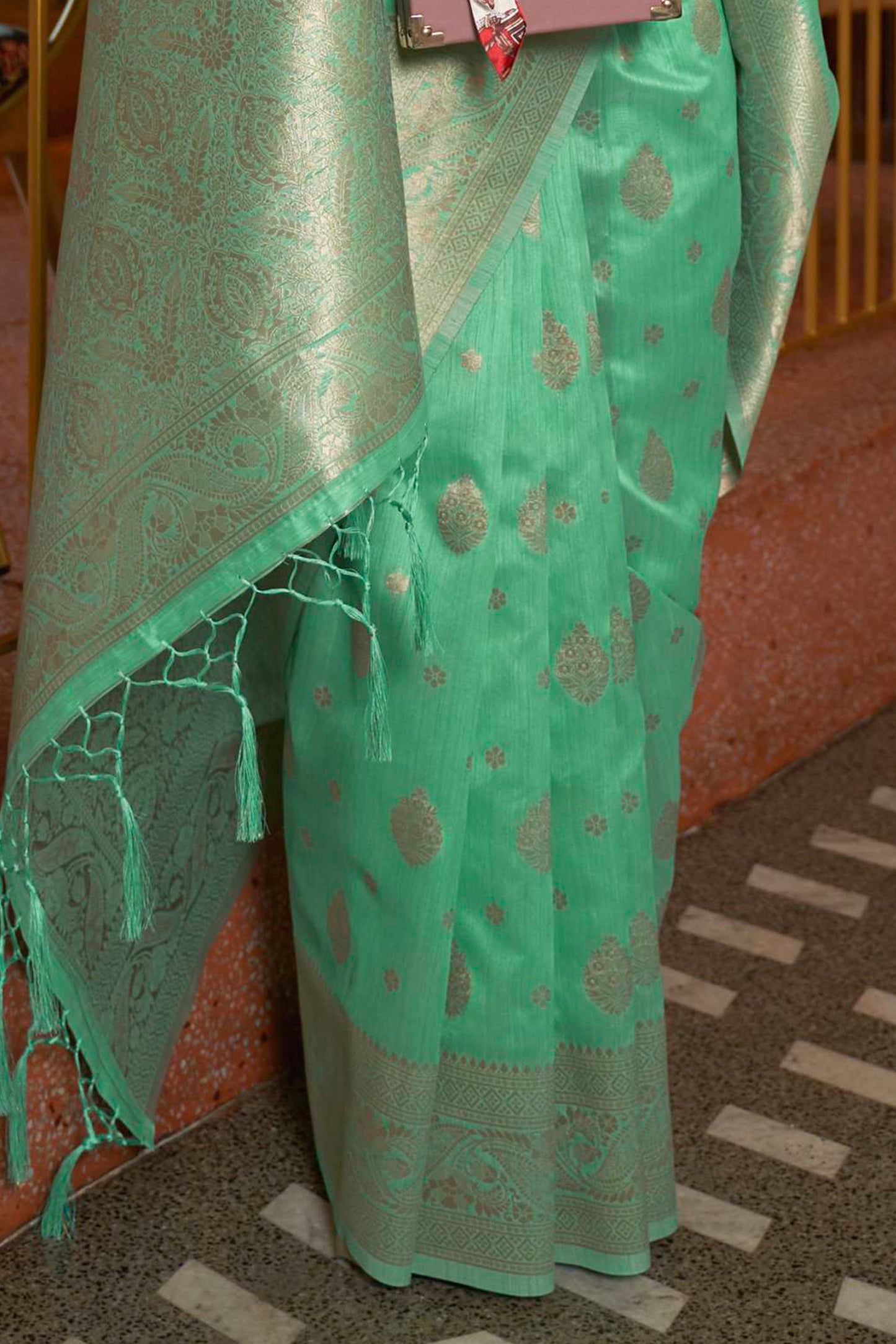 Teal Green  Sona Rupa Zari Woven Soft Tussar Silk Saree