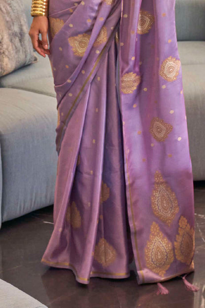 Lovely Lavender Pure Satin Silk Zari Woven Saree