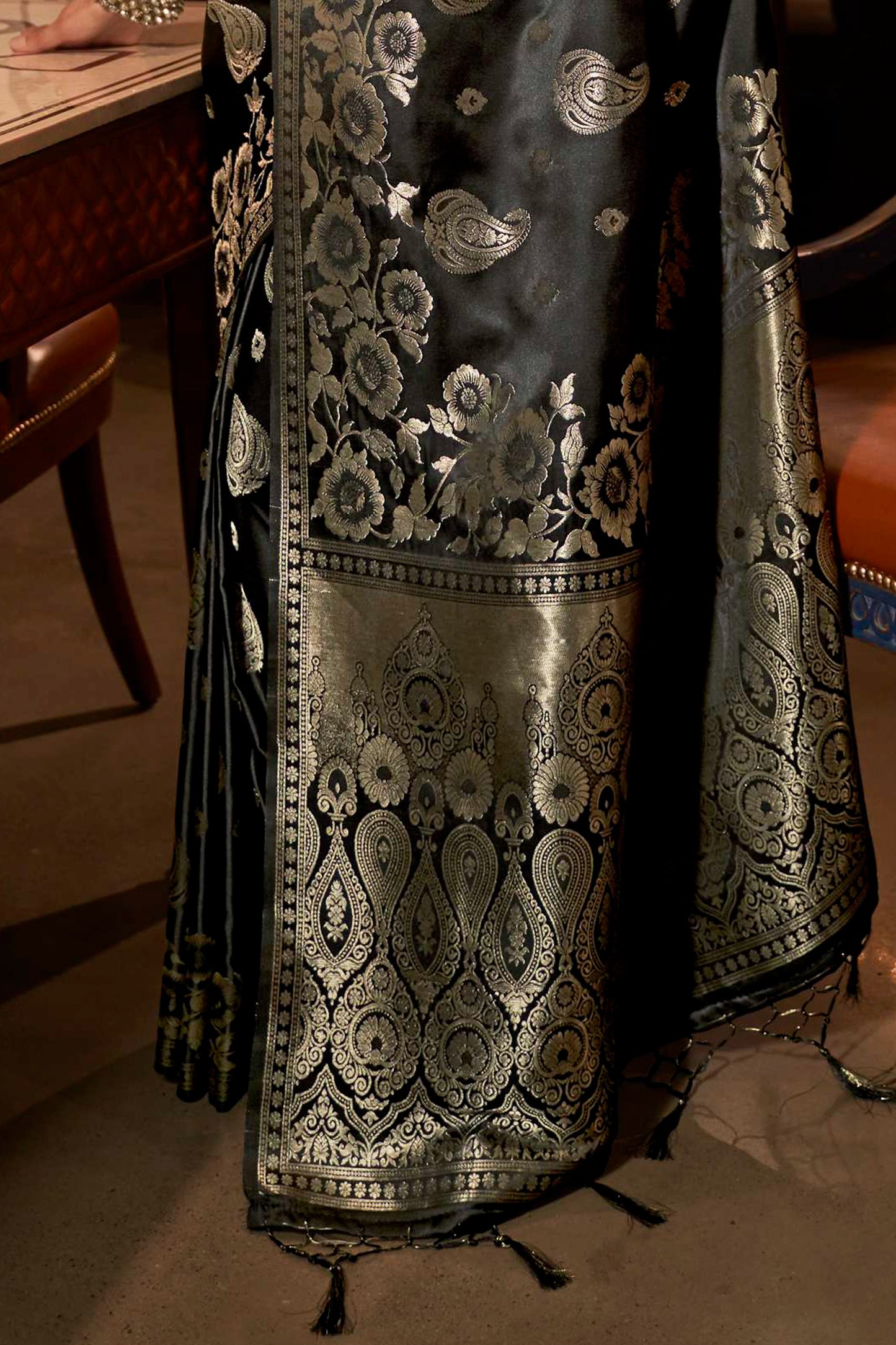 Black Kanjivaram Style Soft Silk Designer Saree