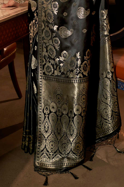 Black Kanjivaram Style Soft Silk Designer Saree