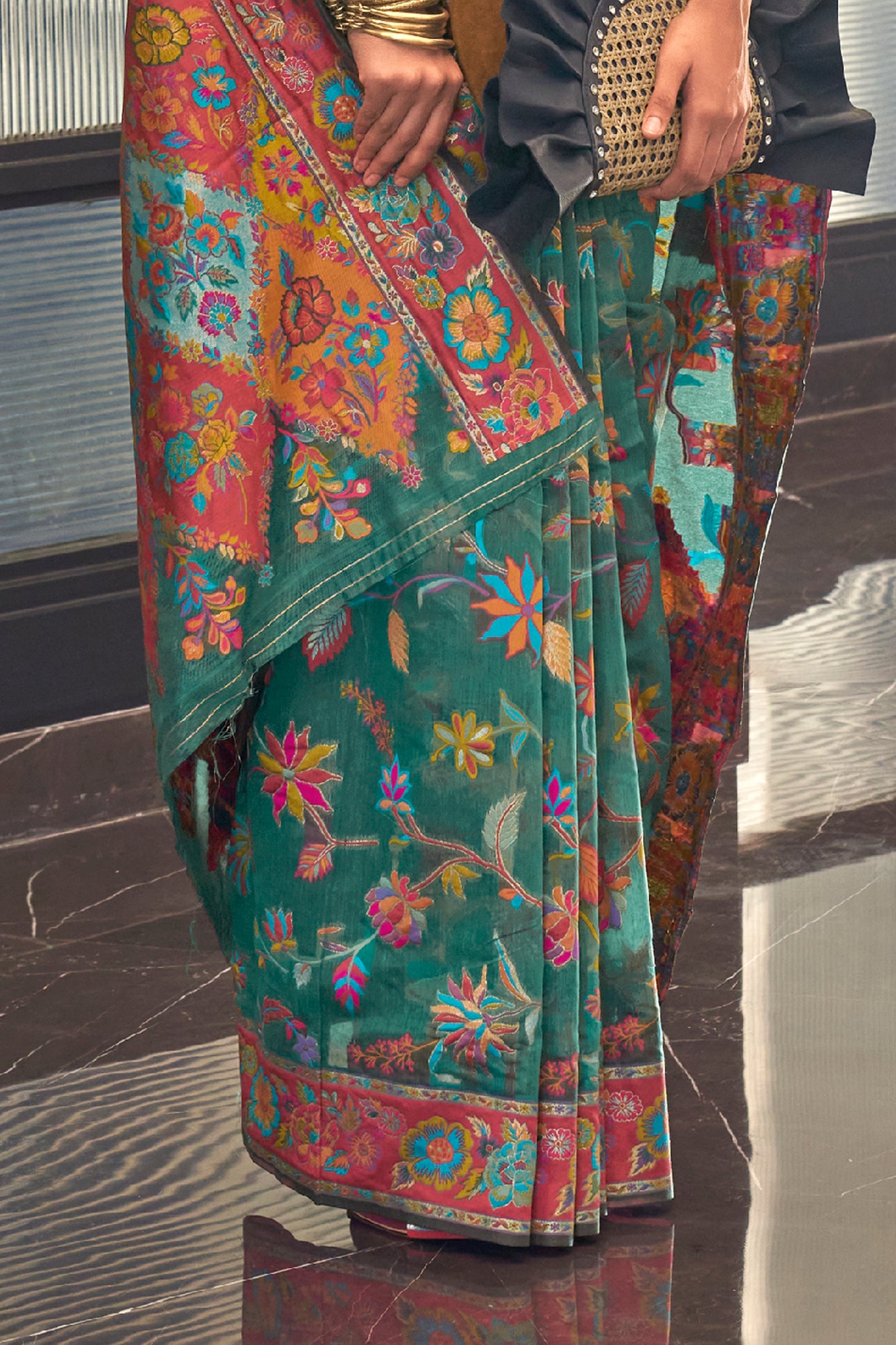 Moss Green Woven Kani Inspired Handloom Modal Silk Saree