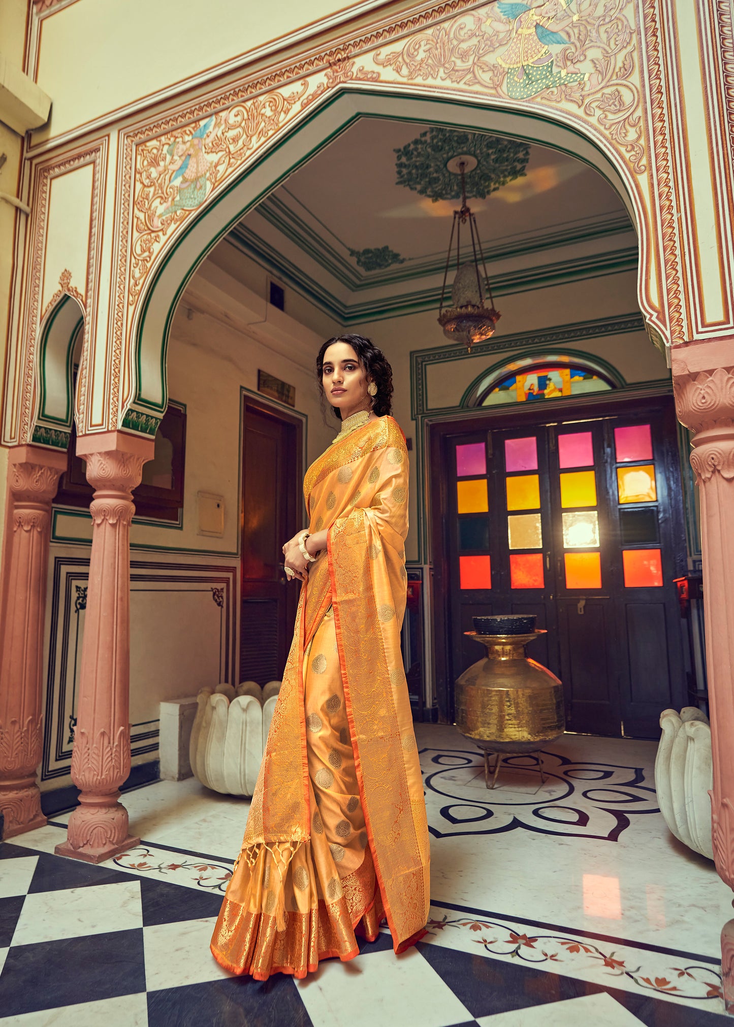 Cider Orange Woven Banarasi Saree for Weddings