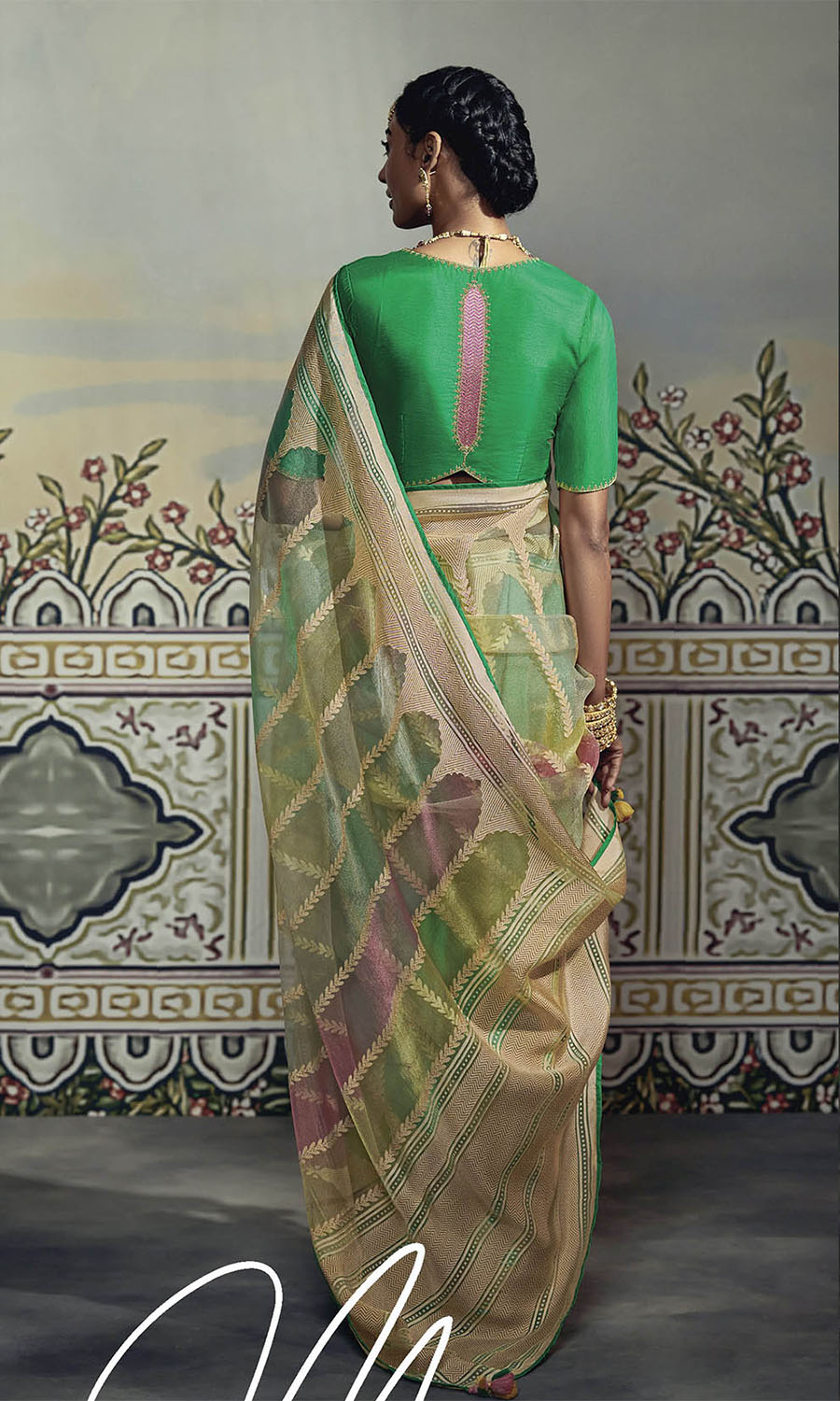 Yellow with Green Banarasi Rangkaat Saree in Soft Brasso Silk