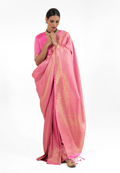 Pastel Pink  Zari Woven Soft Kanjivaram Silk Saree