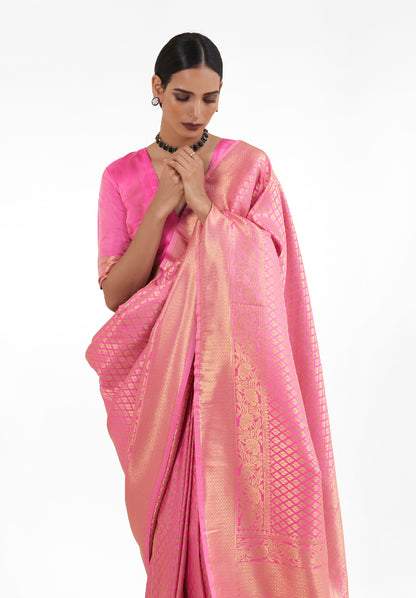 Pastel Pink  Zari Woven Soft Kanjivaram Silk Saree