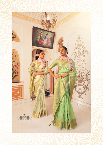 Pastel Green Vintage Zari Woven Linen Silk Saree