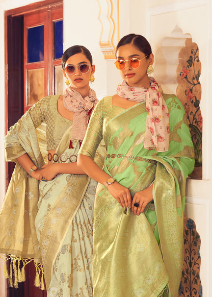 Banarasi Woven Jungla Jaal Designer Linen Saree