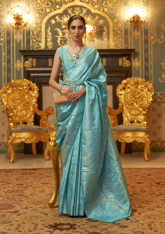 Spruce Blue Banarasi Zari Woven Designer Saree for Weddings