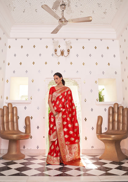 Bridal Red  Stunning Zari Woven Kanjivaram Silk Saree