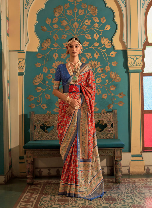 Exclusive Red & Blue Patola Silk Weaving Saree for Wedding