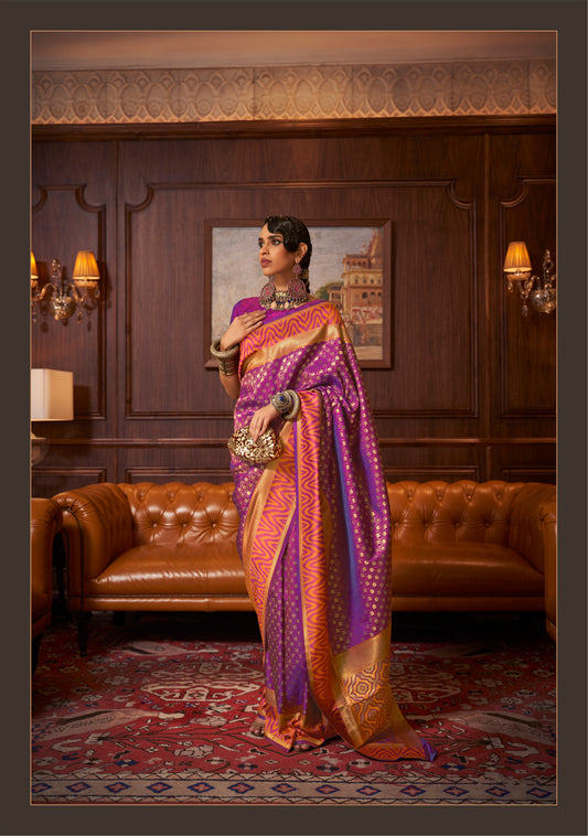 Violet Purple Banarasi Silk Saree with Designer Blouse for Women