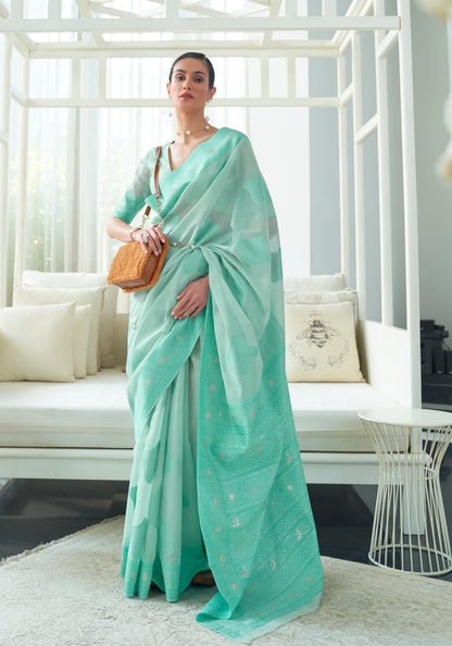 Light Blue Pure Modal Silk Woven Lucknowi Saree