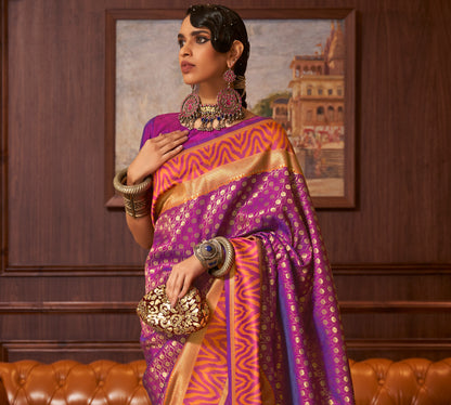 Violet Purple Banarasi Silk Saree with Designer Blouse for Women