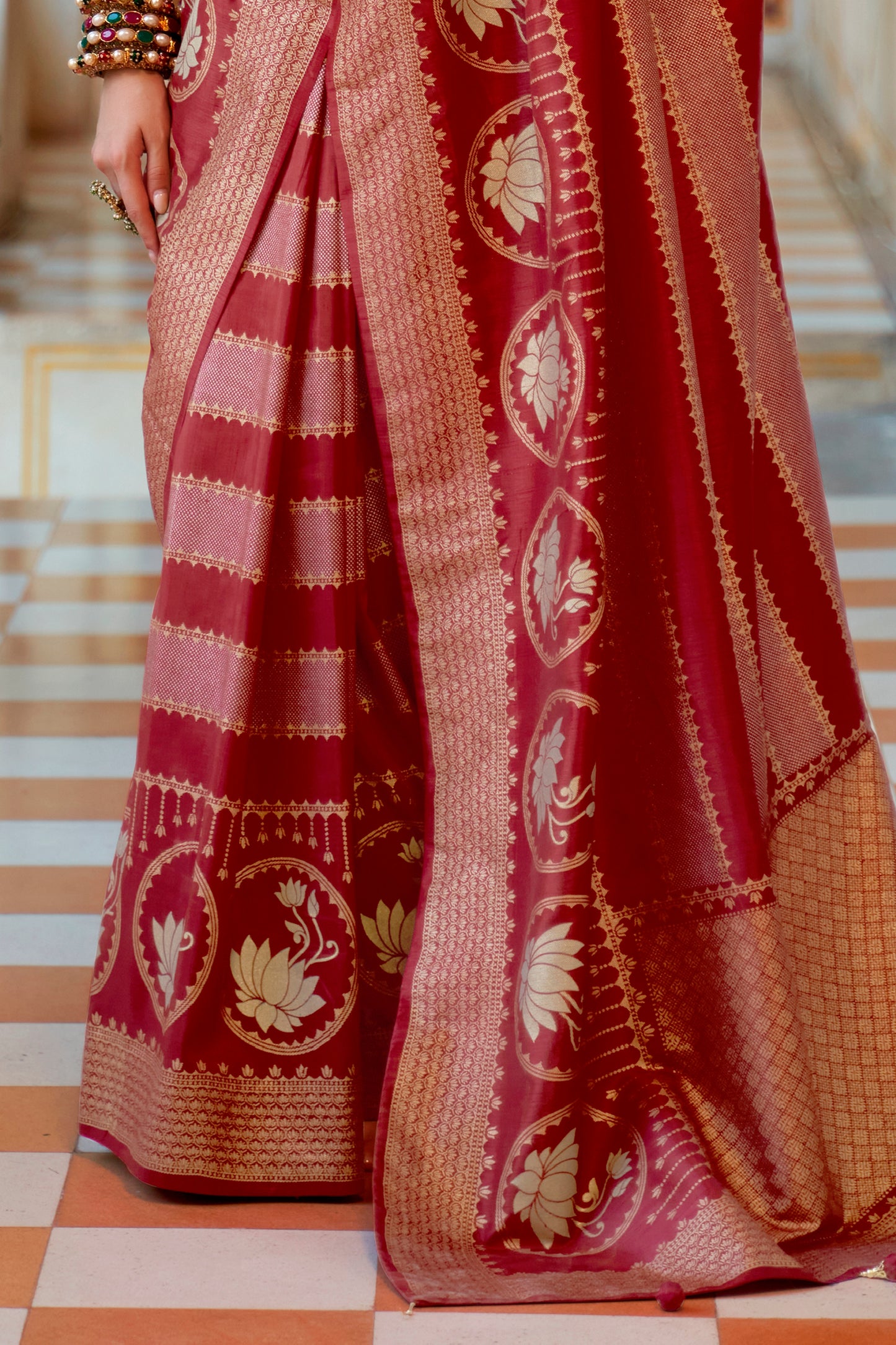 Brick Red Banarasi Silk Saree with Designer Blouse for Women