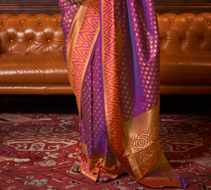 Violet Purple Banarasi Silk Saree with Designer Blouse for Women
