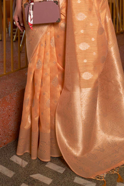 Apricot Orange  Sona Rupa Zari Woven Soft Tussar Silk Saree