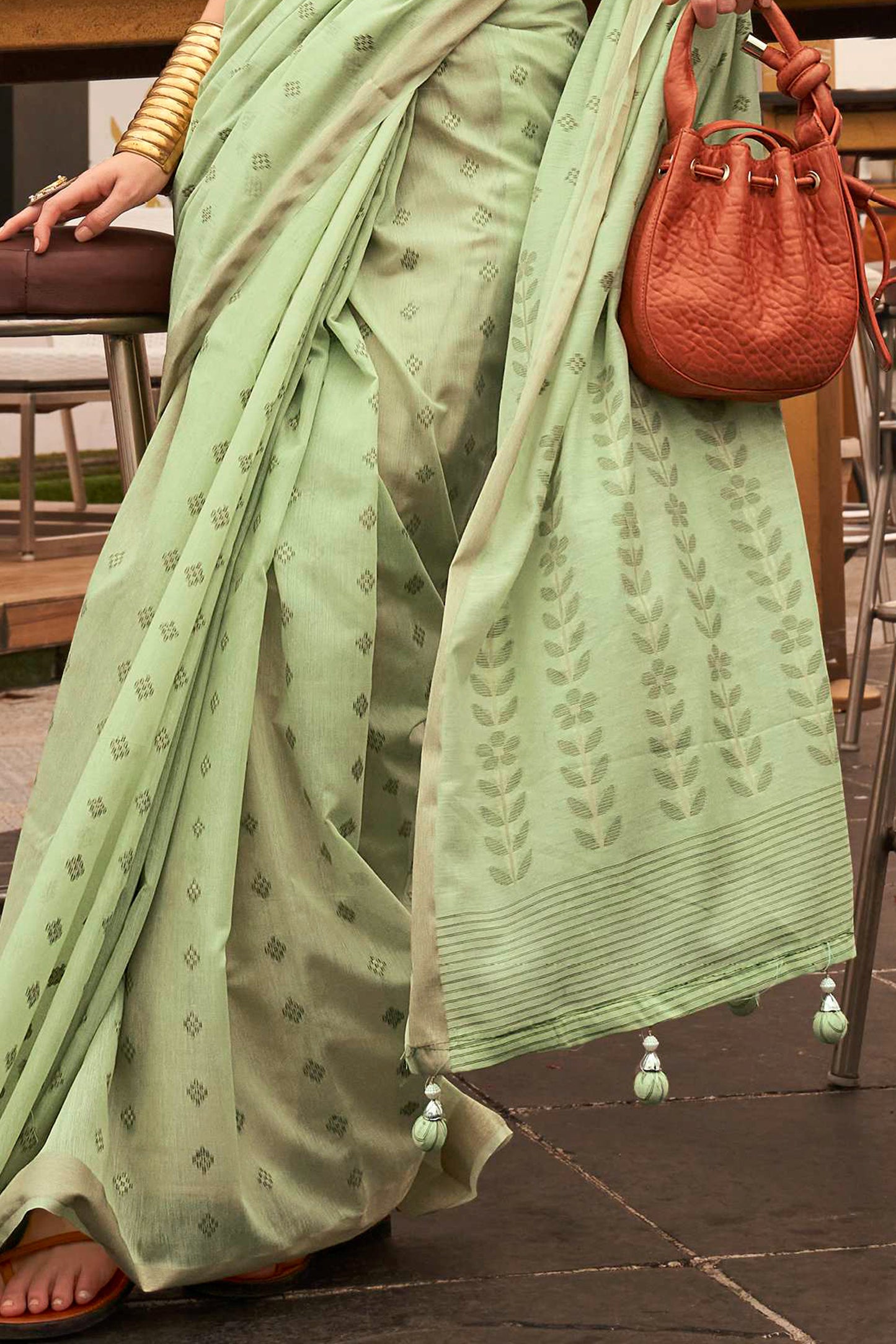 Light Pistachio linen Inspired Designer Saree