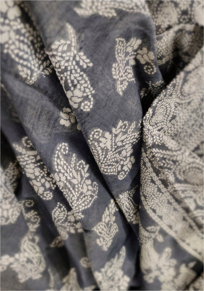 Smoky Grey Woven Chikankari Saree with Intricate Design