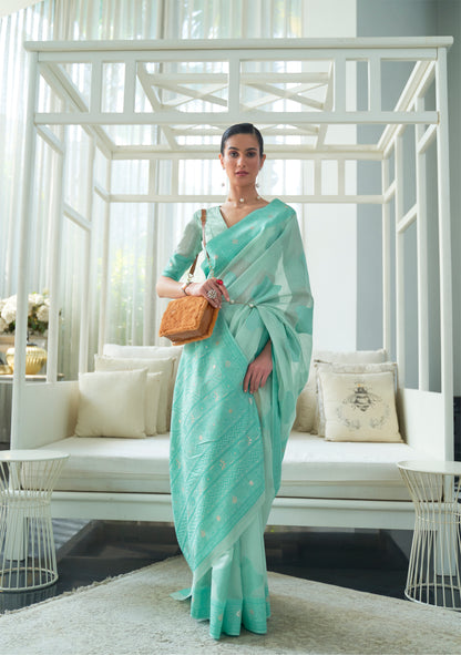 Light Blue Pure Modal Silk Woven Lucknowi Saree