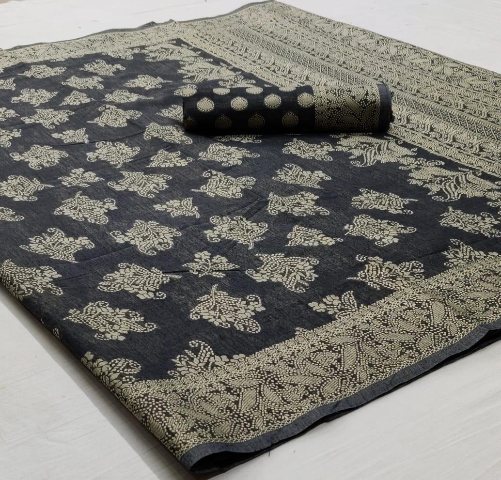 Smoky Grey Woven Chikankari Saree with Intricate Design