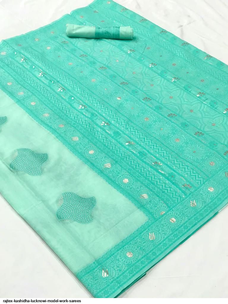 Light Blue Pure Modal Silk Woven Lucknowi Saree