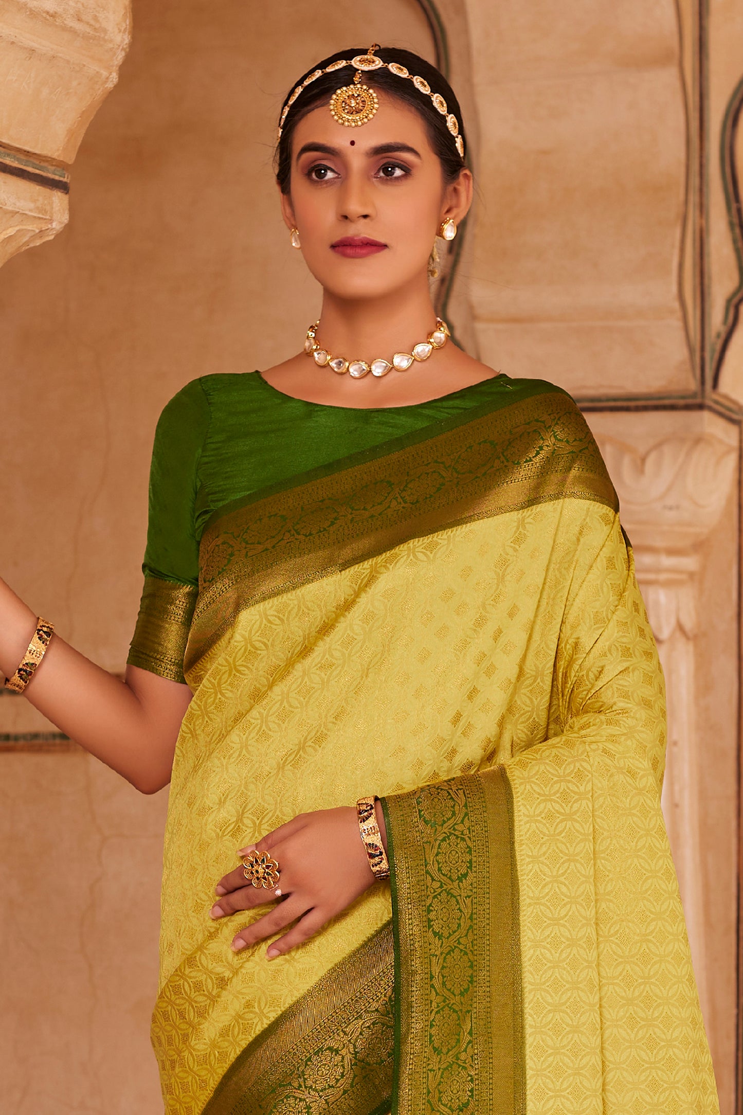 Daffodil Yellow Big Zari Bordered Kanjivaram Saree for Weddings