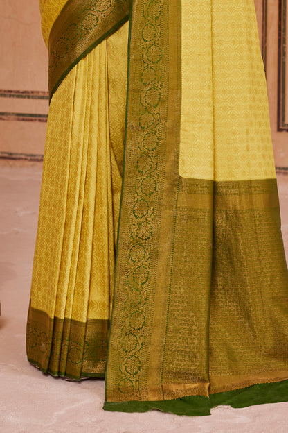 Daffodil Yellow Big Zari Bordered Kanjivaram Saree for Weddings