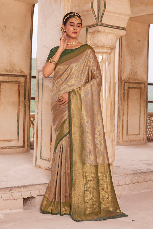 Sand Beige Big Zari Bordered Kanjivaram Saree for Weddings