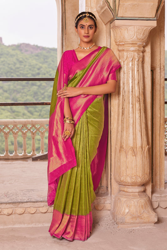 Juniper Green Big Zari Bordered Kanjivaram Saree for Weddings